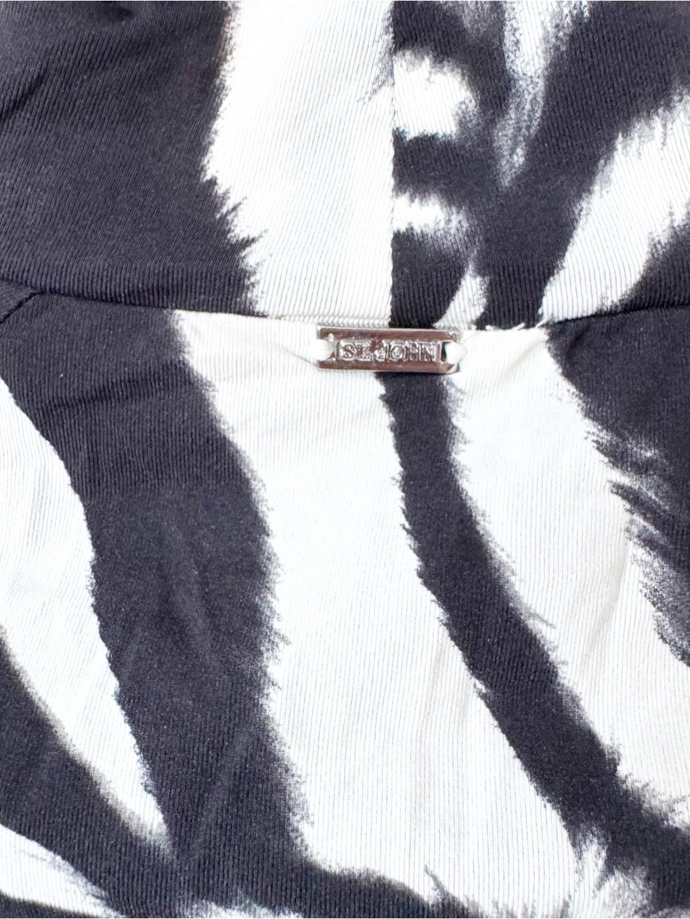 St. John Black & White Zebra-Print Mock Neck Top - Picture 8 of 9